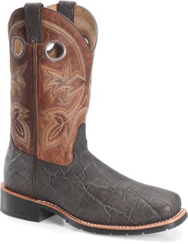 Brown Elephant Print Double H Boot 13" Wide Square Safety Toe Roper Elephant Print